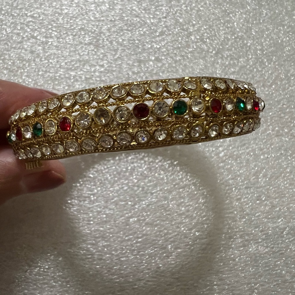 Beautiful gold plated rhinestones Indian style antique vintage bracelet
